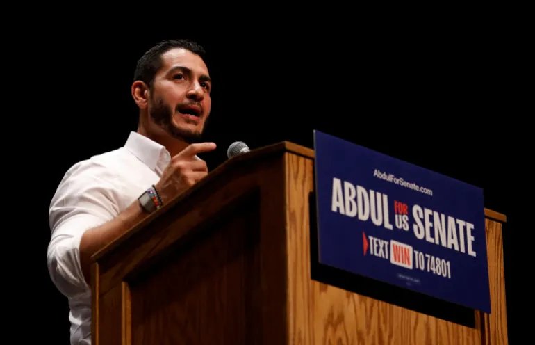 U.S. Senate candidate Abdul El-Sayed holds a rally in Detroit, Michigan U.S. July, 18, 2026. REUTERS/Rebecca Cook