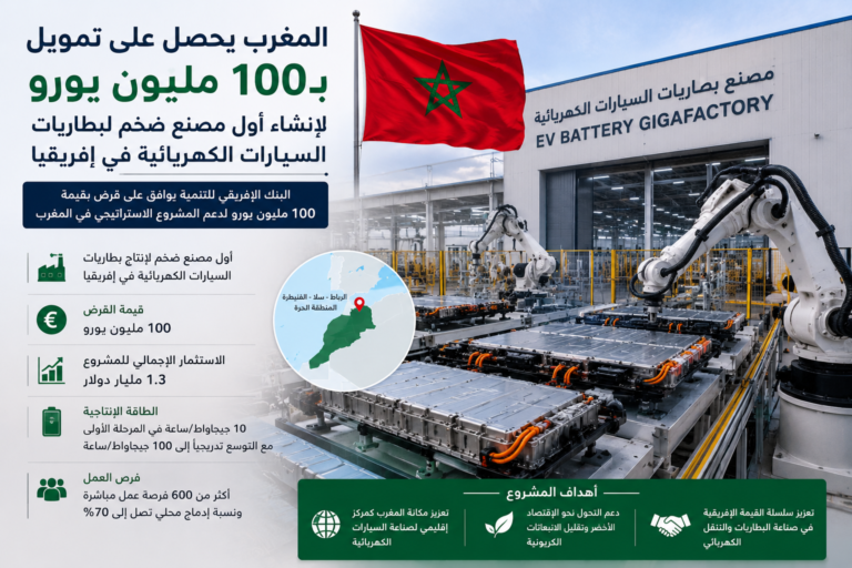 المغرب يحصل على تمويل بـ100 مليون يورو لإنشاء أول مصنع ضخم لبطاريات السيارات الكهربائية في إفريقيا