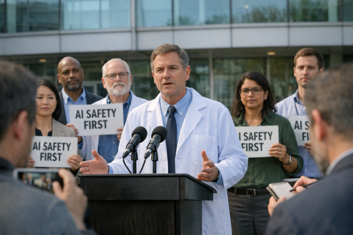 Doctor speaks at AI safety press conference
