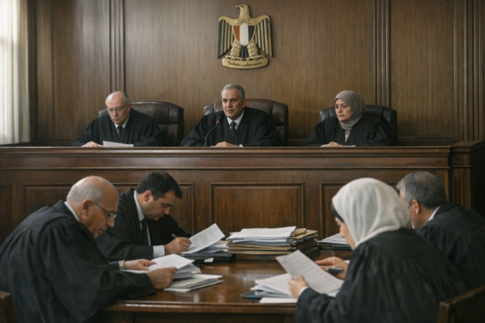 Judges preside over a formal courtroom hearing