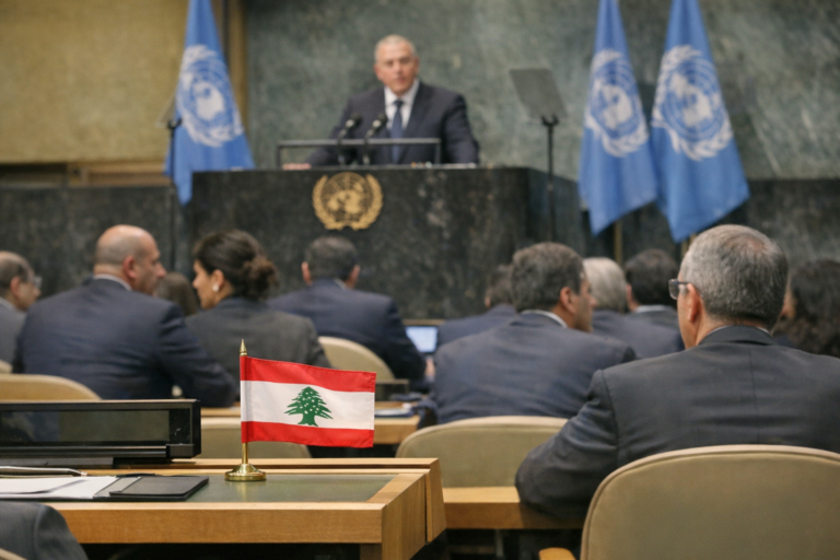 Lebanese flag at United Nations General Assembly meeting