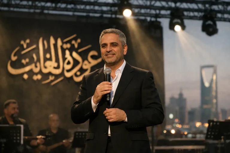 Man in suit speaks onstage with microphone